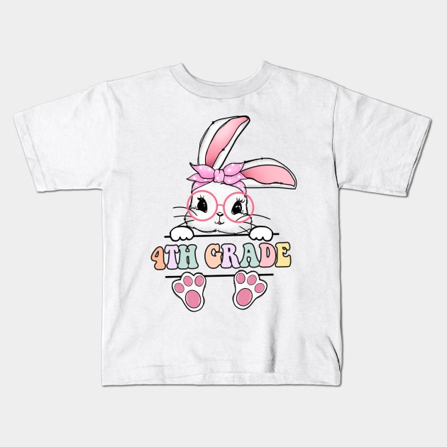Vintage Happy Easter Bunny 4th Grade Teacher For Girls Kids Kids T-Shirt by luxembourgertreatable